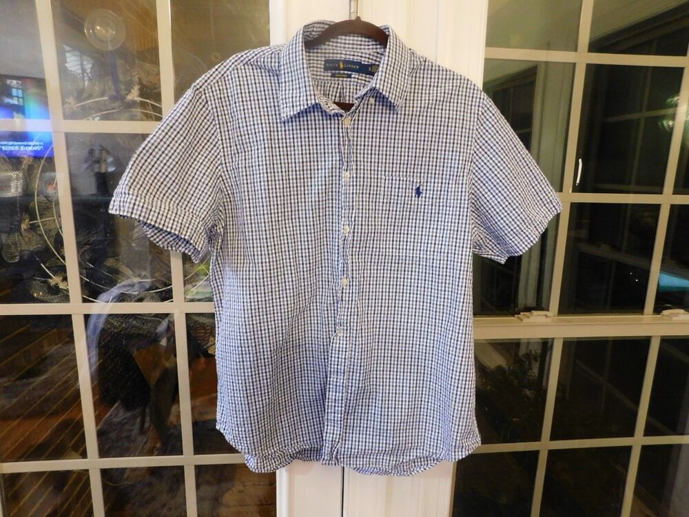 Ralph Lauren Men's Seersucker Gingham Short Sleeve Shirt- XL